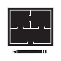 icône de glyphe de plan d'étage. symbole de silhouette. plan plat avec un crayon. aménagement de l'appartement. espace négatif. illustration vectorielle isolée vecteur