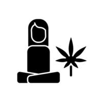 icône de glyphe noir de thérapie de stress au cannabis. bienfaits pour la santé mentale. dépression, traitement de l'anxiété. plante médicinale. effet antidépresseur. symbole de silhouette sur un espace blanc. illustration vectorielle isolée vecteur