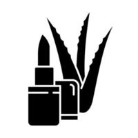 icône de glyphe noir de baume à lèvres bio. cosmétique bio à l'extrait d'aloe vera. soin des lèvres aux herbes médicinales. produit cosmétique à base de plantes. symbole de silhouette sur un espace blanc. illustration vectorielle isolée vecteur