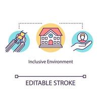 icône de concept d'environnement inclusif. soutien aux personnes handicapées au collège. aide spéciale pour les étudiants idée illustration fine ligne. dessin de couleur rvb contour isolé vectoriel. trait modifiable vecteur