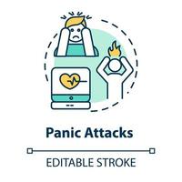 icône de concept d'attaques de panique. sentiment de peur, phobie. symptômes de stress. trouble de la personnalité. illustration de ligne mince idée de maladie mentale. dessin de couleur rvb contour isolé vectoriel. trait modifiable vecteur