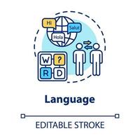 icône de concept de langue. capacité à communiquer dans différentes langues. connaissance de l'illustration de la ligne mince de l'idée de conversation étrangère. dessin de couleur rvb contour isolé vectoriel. trait modifiable vecteur