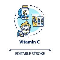 icône de concept de vitamine c, de soins de la peau et de soins de santé. extrait d'agrumes, antioxydant, illustration de ligne mince d'idée d'acide ascorbique. dessin de couleur rvb contour isolé vectoriel. trait modifiable vecteur