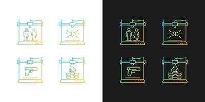 produire des icônes de dégradé de modèles 3D définies pour les modes sombre et clair. fabrication d'articles en trois dimensions. paquet de symboles de contour de ligne mince. collection d'illustrations vectorielles isolées en noir et blanc vecteur
