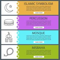 ensemble de modèles de bannière web de culture islamique. croissant de lune et étoile, mosquée, misbaha, daf. éléments de menu de site Web avec des icônes linéaires. concepts de conception d'en-têtes de vecteur