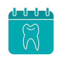 icône de couleur de glyphe de jours de réception de dentiste. page de calendrier avec dent humaine à l'intérieur. symbole de la silhouette sur fond blanc. espace négatif. illustration vectorielle vecteur