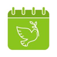 icône de couleur de glyphe de la journée mondiale de la paix. page de calendrier avec colombe et rameau d'olivier. symbole de la silhouette sur fond blanc. espace négatif. illustration vectorielle vecteur