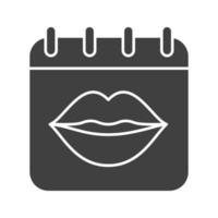 icône de glyphe de la journée internationale du baiser. symbole de silhouette. page de calendrier avec les lèvres de la femme. espace négatif. illustration vectorielle isolée vecteur