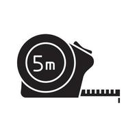 icône de glyphe de ruban à mesurer. symbole de silhouette de mètre de roulette. outil de construction. instrument de rénovation et de réparation. espace négatif. illustration vectorielle isolée vecteur