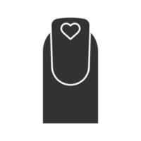 icône de glyphe de manucure. symbole de silhouette. ongle de femme en forme de coeur. espace négatif. illustration vectorielle isolée vecteur