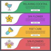 ensemble de modèles de bannière web de salon de spa. cocktail margarita, fleurs de plumeria, lime à pied. éléments du menu de couleur du site Web. concepts de conception d'en-têtes de vecteur