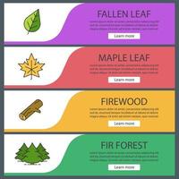 ensemble de modèles de bannière web de foresterie. feuille d'érable, bois de chauffage, forêt de sapins. éléments du menu de couleur du site Web. concepts de conception d'en-têtes de vecteur