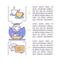 illustration linéaire de concept de déjeuner d'affaires. prendre un rendez-vous. article, brochure, mise en page de magazine avec zones de texte. entretien café. réunion d'affaires. design d'impression. dessin de contour isolé de vecteur