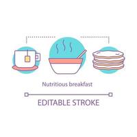 icône de concept de petit déjeuner nutritif. brunch. tasse de thé, repas chaud, crêpes. nourriture nourrissante. illustration de fine ligne d'idée de déjeuner. dessin de contour isolé de vecteur. trait modifiable vecteur