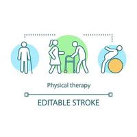 icône de concept de thérapie physique. illustration de ligne mince idée de soins médicaux. physiothérapie. centre de réhabilitation. traitement des blessures. massages et exercices. dessin de contour isolé de vecteur. trait modifiable vecteur