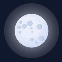 dessin animé pleine lune. lune plate avec clair de lune isolée sur fond de nuit. illustration vectorielle. vecteur