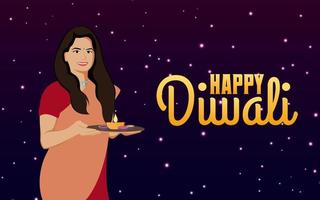 une femme célébrant diwali, illustration vectorielle de joyeux diwali. vecteur