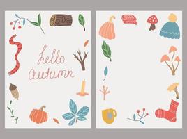 image vectorielle automne avec l'inscription bonjour automne, éléments d'automne et un espace vide. cartes postales d'automne. illustration vectorielle vecteur