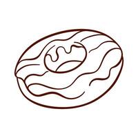 Donut avec glaçage dans ligne art contour style. Donut Facile icône pour logo, boulangerie et café menu. vecteur illustration isolé sur une blanc Contexte.