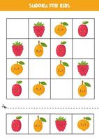 éducatif sudoku Jeu avec mignonne dessin animé des fruits. vecteur