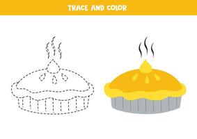 trace et Couleur dessin animé tarte ou gâteau. imprimable feuille de travail pour les enfants. vecteur