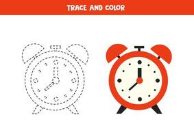 trace et Couleur mignonne rouge alarme horloge. imprimable feuille de travail pour les enfants. vecteur