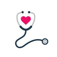 stéthoscope icône avec cœur forme. santé et médicament symbole, vecteur illustration.