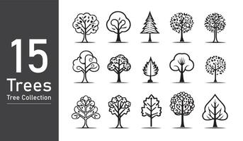 silhouette arbre ligne dessin ensemble, côté voir, ensemble de graphique des arbres éléments contour symbole. silhouette arbre ligne dessin ensemble, côté voir, icône ensemble de graphique des arbres éléments contour symbole. vecteur