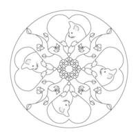 mandala. chat à l'intérieur cœur. coloration page. art thérapie. vecteur