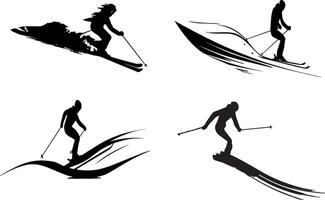 silhouettes de aventureux neige des sports passionnés dans action vecteur
