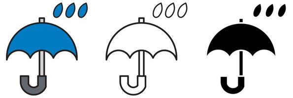 bleu parapluie et noir parapluie icône sur blanc Contexte dans pluvieux saison vecteur