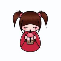 mignon chibi boire boba vector illustration