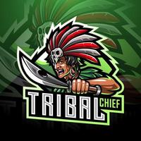 logo de la mascotte du chef tribal esport vecteur