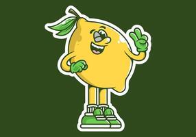 mignonne mascotte personnage de une citron avec main formant paix symbole vecteur