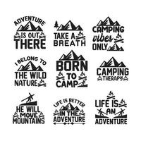 aventure, camping, voyage typographie t shirt design vector set