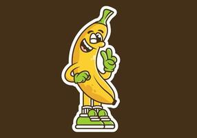 mignonne mascotte personnage de une banane avec main formant paix symbole vecteur