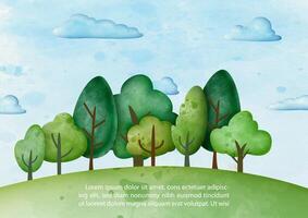 des arbres et petit forêt avec exemple des textes sur bleu ciel Contexte. affiche campagne de monde environnement journée dans aquarelles style et vecteur conception.