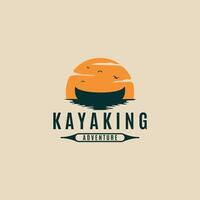 kayak logo ancien symbole illustration conception, canoë logo le coucher du soleil aventure vecteur illustration conception graphique modèle