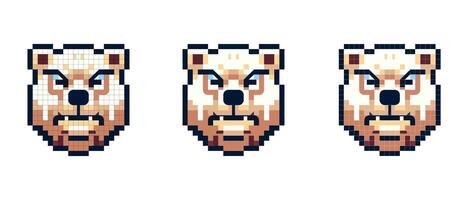 vecteur pixel icône avec une portrait de une marron ours cette est en colère et grogne sur une blanc Contexte