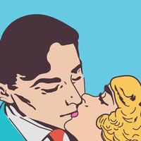 pop art homme baisers femme avec bleu Contexte illustration couple embrasser vecteur
