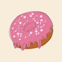 une fraîchement cuit Donut couvert dans sucré rose glaçage et coloré arrose est assis sur une blanc assiette vecteur