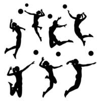 volley-ball femmes sauter fracasser silhouette collection vecteur