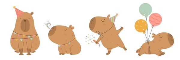 marrant capybara content anniversaire ensemble vecteur