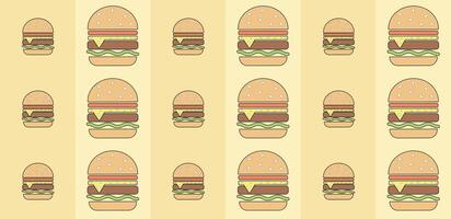 sans couture Burger modèle dans minimaliste style. vite nourriture icône. vecteur illustration.