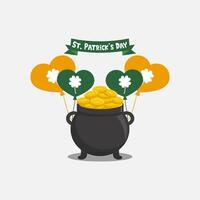 plat logo conception pot de or st. patrick's journée Trésor avec pièces de monnaie vecteur illustration