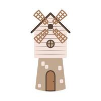 mignonne dessin animé moulin. Facile plat icône dans le scandinave style. traditionnel bâtiment sur une ferme ou ranch. vecteur