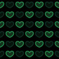 vert cœur sans couture modèle sur noir Contexte vecteur