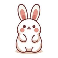 adorable joufflu duveteux mignonne amical Pâques lapin lapin vecteur illustration dessin animé style est assis sur sol jouet charmant sur blanc Contexte isolé les enfants livre, doux bébé visage expression