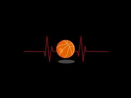 basketball avec battement de coeur dans foncé Contexte. Facile basketball logo pour écran T-shirt, couverture ou mode. en bonne santé sport ou équipe activité. vecteur