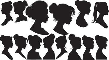 femmes id silhouette portraits ensemble vecteur